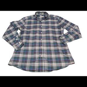 Haggar Mens Size 16 Stylish Green Plaid Long Sleeve Shirt